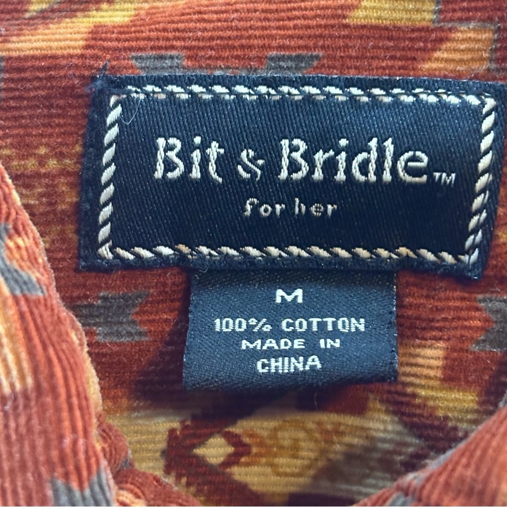 Bit & Bridle For Her Corduroy Western Brown Long Sleeve Button Down Size M - Picture 3 of 8